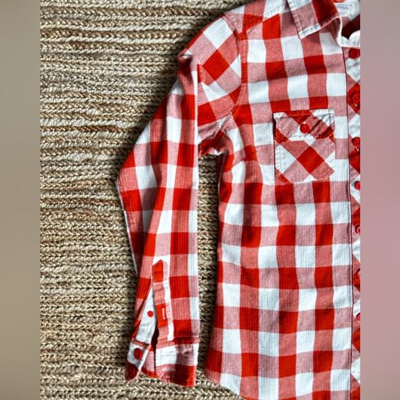 Land's End canvas women's extra smalll plaid orange and cream shirt 100% cotton - Picture 8 of 8